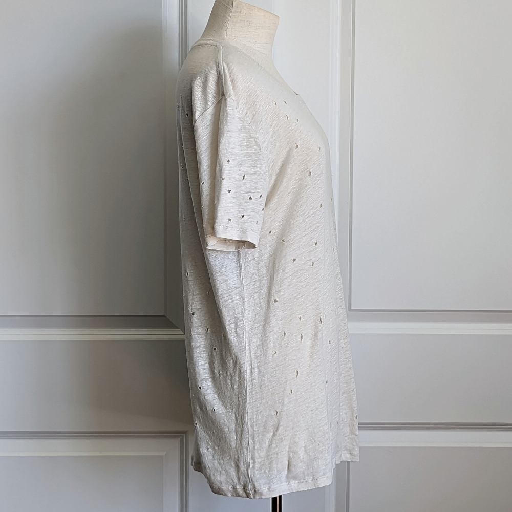 IRO Clay Holey Tee Short Sleeve 100% Linen Shredded Holes Throughout Ecru L NWOT - Picture 7 of 14